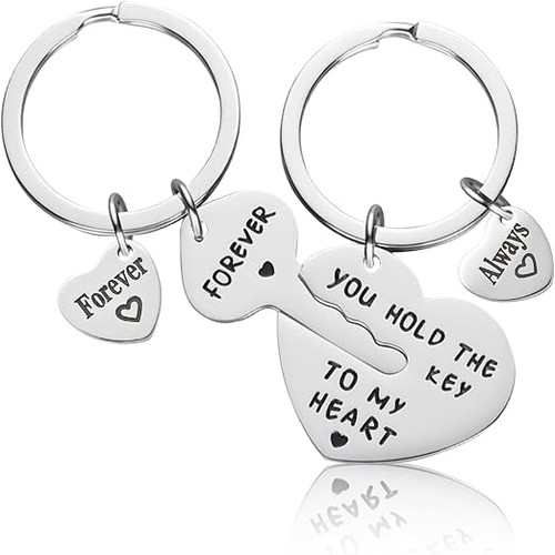Matching Heart Keychains for Couples Boyfriend Girlfriend His Hers Gift Set