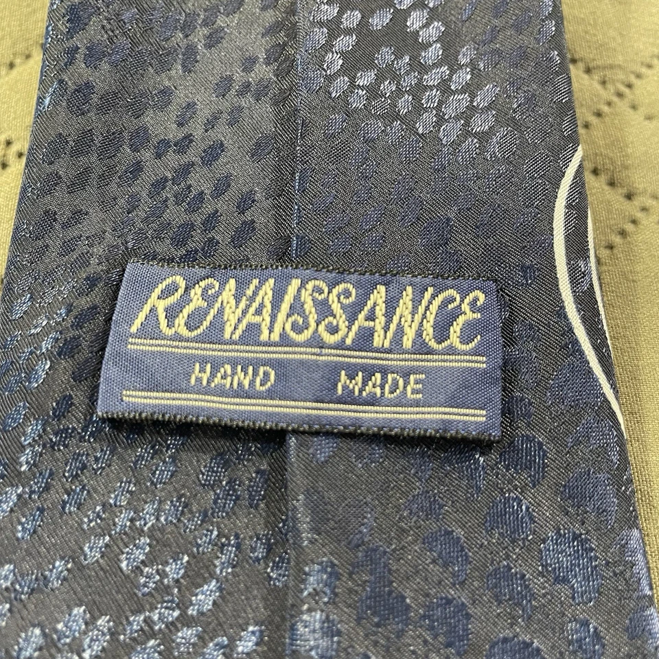 Corbata vintage renacentista azul marino poliéster 57x4 patrón de notas musicales hecha a mano Foto 3 de 4