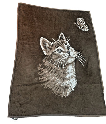 Cannon Ibena Vtg 1980s Cat Butterfly Blanket Throw Brown Beige W Germany 74x55''