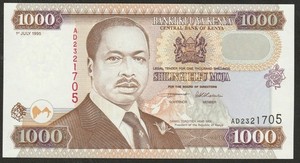 1995 KENYA 1,000 SHILLING NOTE UNC