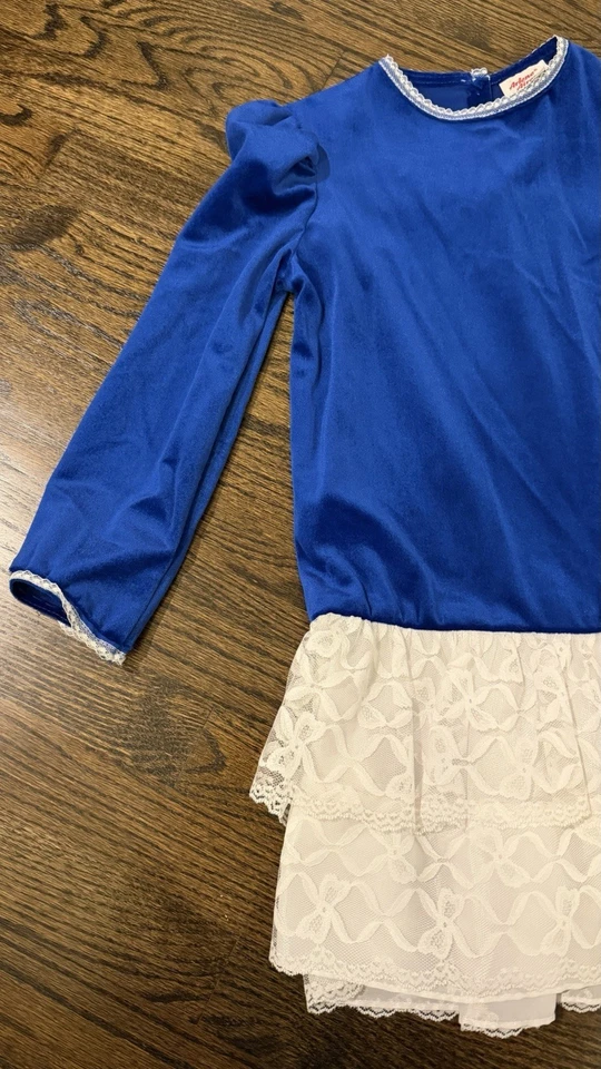Arlene Aires's Vintage Blue Velvet Lace Girls Dress Size 8 NWOT Made In USA Rare - Image 2 of 4