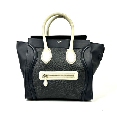 CELINE Mini Luggage Handbag Black White Multicolor Leather Tote Bag USED #HI
