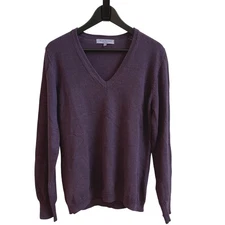 Brunella Gori Purple 100% Extra Fine Merino Wool V Neck Sweater XL Made in Italy