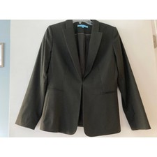 Antonio Melani Dark Brown Pin Striped Blazer Hook Eye Closure Sz 8