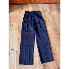 Yves Saint Laurent Navy Blue Pleated High Waist Wool Trousers Size 36