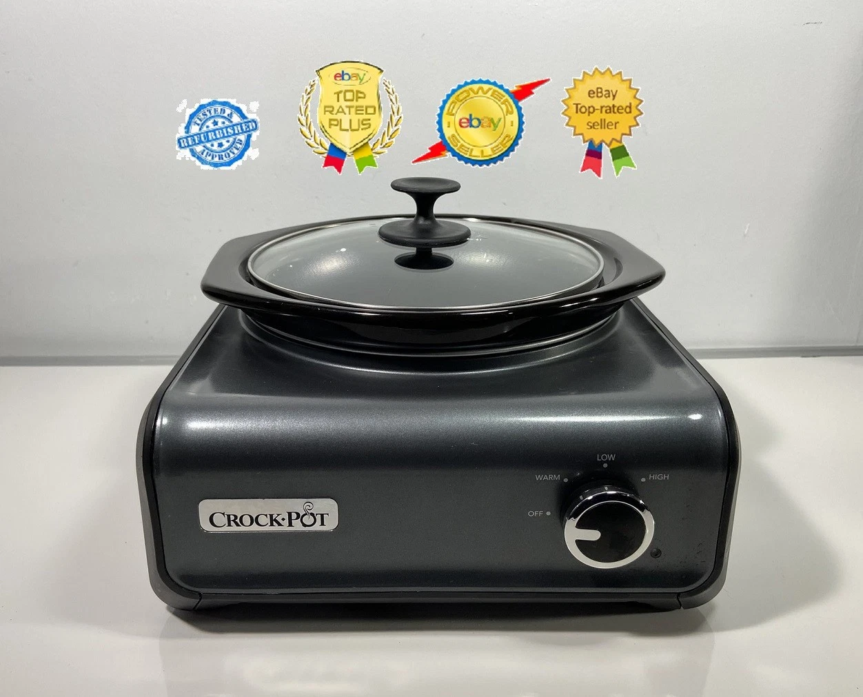 CROCK POT CONNECTABLE 2 QT. ROUND SLOW COOKER SCCPMD2-CH /CH. GRAY- BLACK TESTED