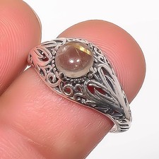 Natural Golden Rutilated Quartz 925 Sterling Silver Boho Ring s.7.5 R7647-10