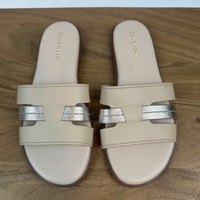 New Womens Cole Haan Flynn Slide Beige Leather Sandals Shoes Size 6 B