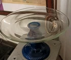 Small Marine Blue Pedestal Cake Stand Glass Plate Anchor Hocking Vintage 8"