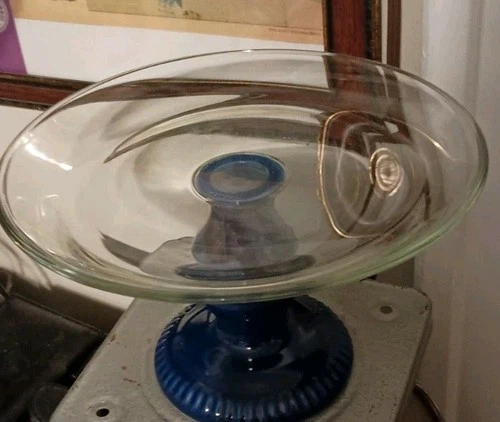 Small Marine Blue Pedestal Cake Stand Glass Plate Anchor Hocking Vintage 8"