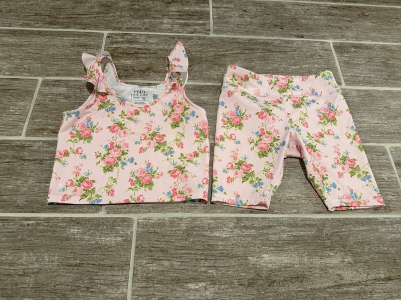POLO RALPH LAUREN FLORAL PERFORMANCE JERSEY OUTFIT SET BIKE SHORTS TOP $95