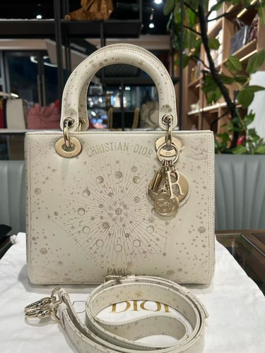 Christian Dior Lady Dior Medium White Galaxy Nebula Cannage Handbag