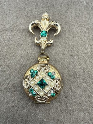VTG Coro Pegasus 4 Way Picture Locket Brooch Pin Chatelaine Fleur-de-lis READ