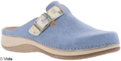 Vista Damen Clog Blau Schnalle Lederdecksohle bequem Hausschuh Sandale 36-42