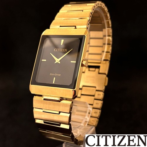 Citizen Eco-Drive Acier Inoxydable Or Noir Boîte Solaire Montre Hommes Auth - Photo 2 sur 8