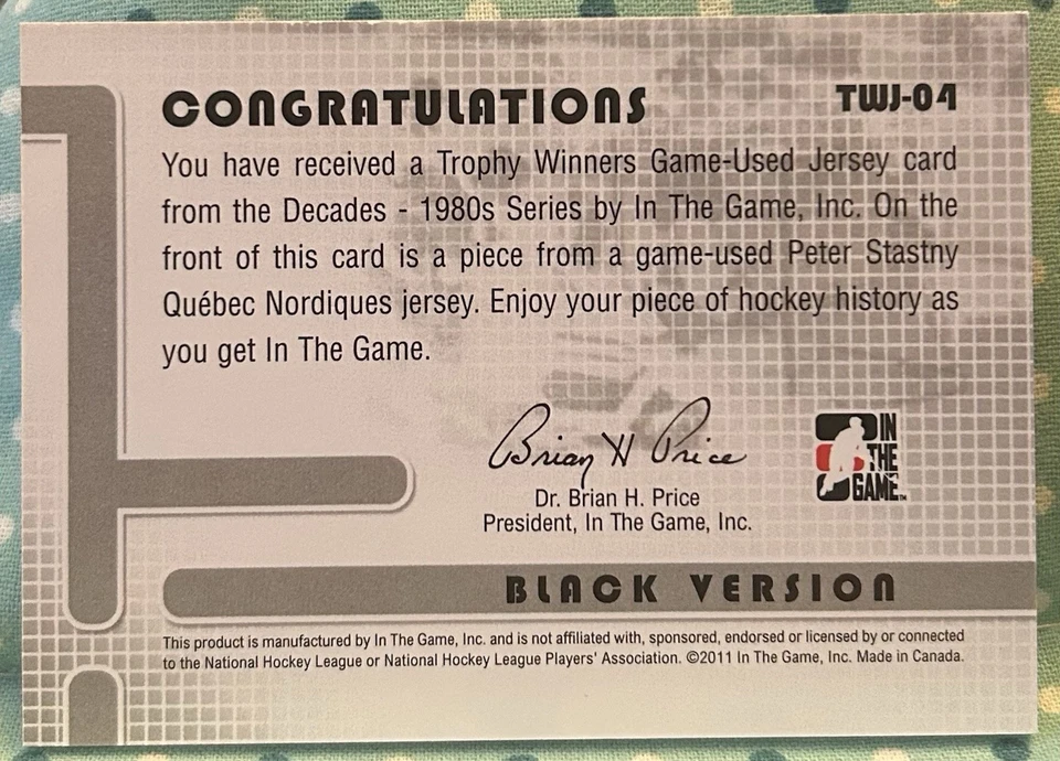 PETER STASTNY 2011 In The Game Decades 80s Calder Trophy Winner Game-Used Jersey - Image 2 of 2