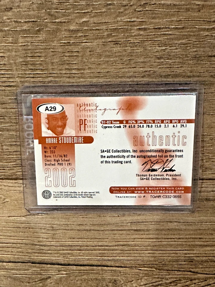 Sage Amare Stoudemire Rookie Auto 2002 #63/440 Suns/Knicks radiocontrol Foto 2 de 2