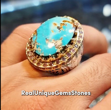 Beautiful Blue Shajri Feroza Turquoise Men Ring 925 Sterling Silver Ring For Men