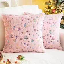 Soft Faux Fur Fuzzy Cute Decorative Throw Pillows Covers with Snowflake Glitter 