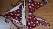 Volcom Women's Bikini Two Piece Swimsuit Set Burgundy Pink Rose Floral