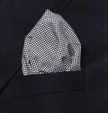 Gascoigne Cotton Pocket Square Micro Check Black White Large Men's