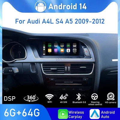 8.8" 8-Kern 64GB Android 14 Autoradio Apple CarPlay Für Audi A4/B8/S4 2009-2012 - Bild 1 von 4