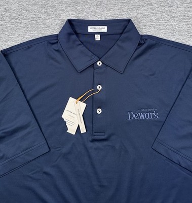 Peter Millar Polo Shirt Mens XL Blue Summer Comfort Performance Golf Dewars Logo