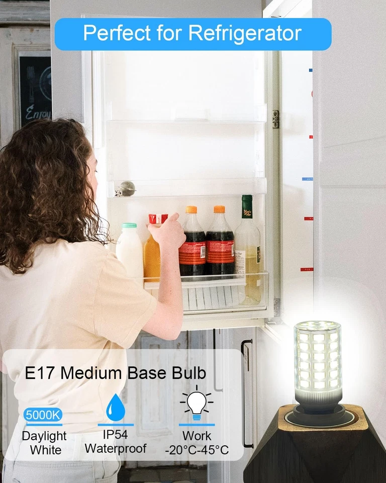 Refrigerator Light Bulb LED 3.8W E17 2-Pack 100-265V Daylight 5000K KEI D28 - Image 3 of 4