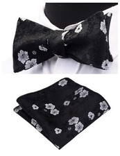 Mens Floral Bowtie Self Tie Bow Tie Pocket Square Set Formal Wedding Wear