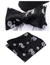 Mens Floral Bowtie Self Tie Bow Tie Pocket Square Set Formal Wedding Wear