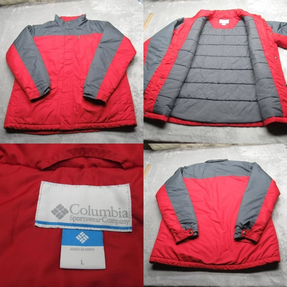 Columbia Jacket Mens Large Red Gray Colorblock Waterproof Insulated Full Zip