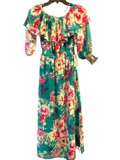 CHARLES HENRY Floral Off The Shoulder Midi Dress Atlantis Roses Size Small