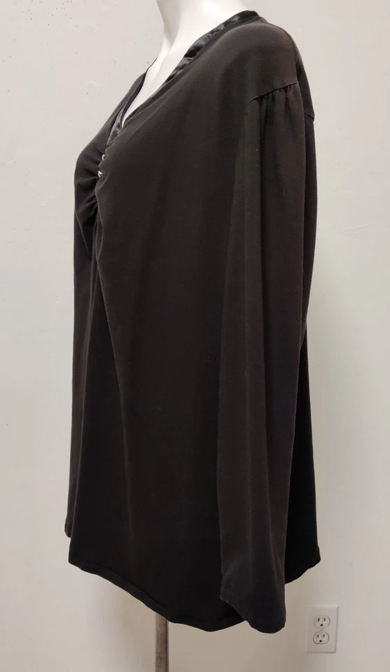 Just My Size Women's Plus Size Long Sleeve Satin Trim Rhinestone Button Shirt - Image 4 of 4