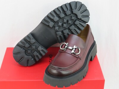 FERRAGAMO BURGUNDY LEATHER FLORIAN LUG SOLE GANCINI LOGO LOAFERS 10 EE ITALY FERRAGAMO BURGUNDY LEATHER FLORIAN LUG SOLE GANCINI LOGO  main image 2