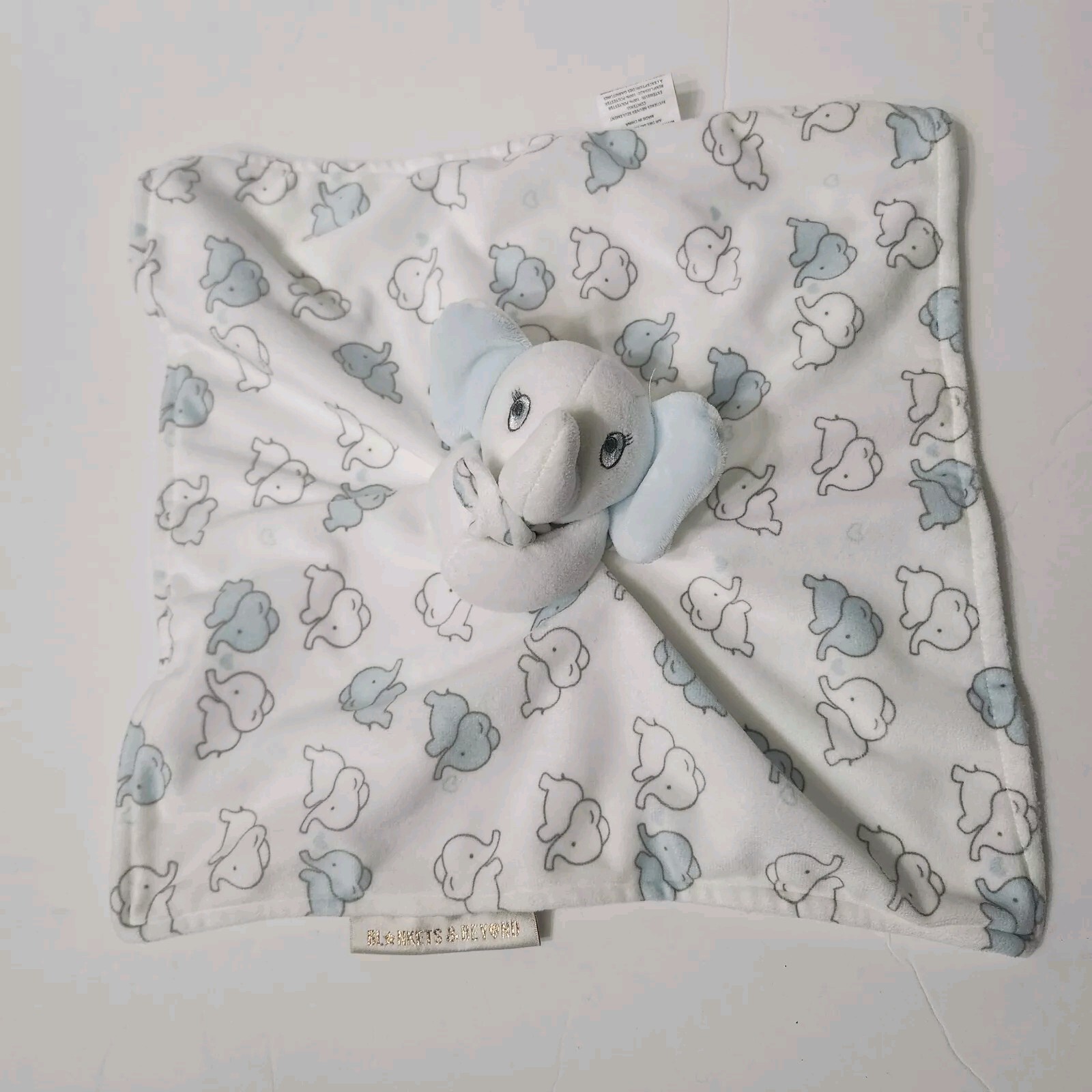 Blankets And Beyond Elephant Lovey Security Blanket 13x13 Inch White Blue