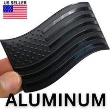 ALUMINUM US American Flag Decal Sticker Car, Motorcycle, Patriotic Wavy BLACK