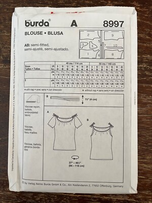 ドール❷ Burda 8997 UNCUT Sewing Pattern, Misses' Blouse, Size 8-20 | eBay