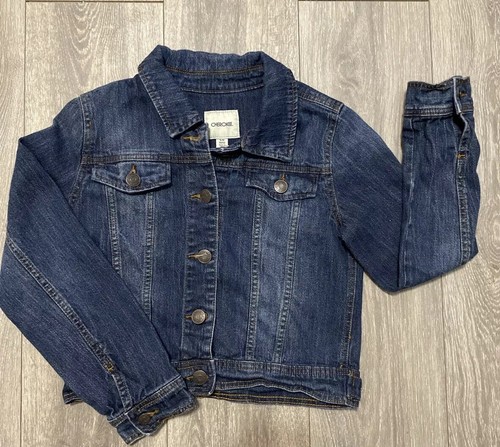Girls Denim Jacket Large (10-12), Cherokee Dark Wash Button Up Pockets Blue Jean