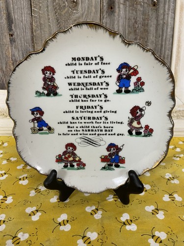 Vintage Raggedy Ann & Andy “Mondays Child” 7” Hanging Plate 1970’s