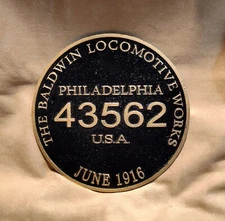 Cast iron Baldwin Locomotive Works plaque Philadelphia 1916 train 43562 railroad