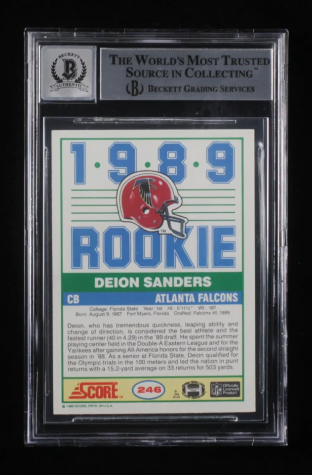 Deion Sanders Signed 1989 Score #246 - Autograph Graded BGS 10 - Rookie Card - Image 2 of 2