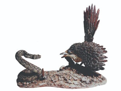 Roadrunner Fights the Rattlesnake Sculpture 7  x 8  inches Tall Looks Very Real