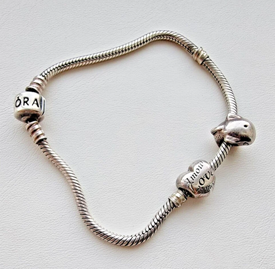 PANDORA ALE 925 STERLING SILVER HEART AND DOLPHINE BRACELET - Image 2 of 4