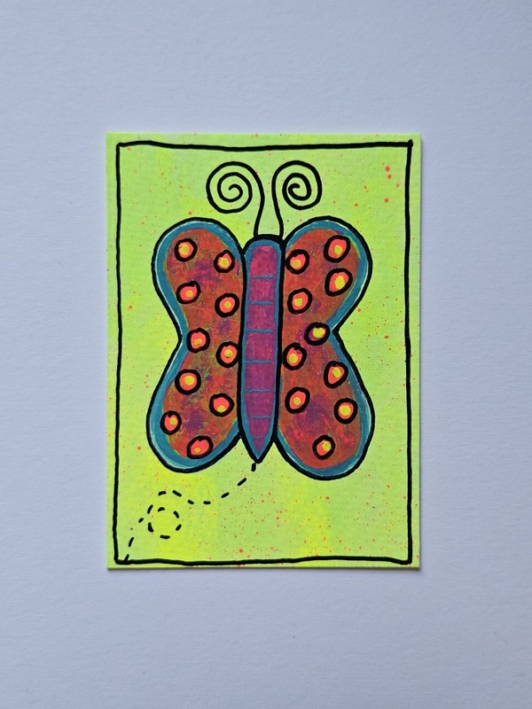 ACEO Original, Scrape Art, Doodle Card #9 Jackie T Creates, Butterfly
