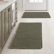 Set of 2 Waffle Bathroom Rugs, Super Absorbent Non Slip Bath Rugs, Machine Wa...