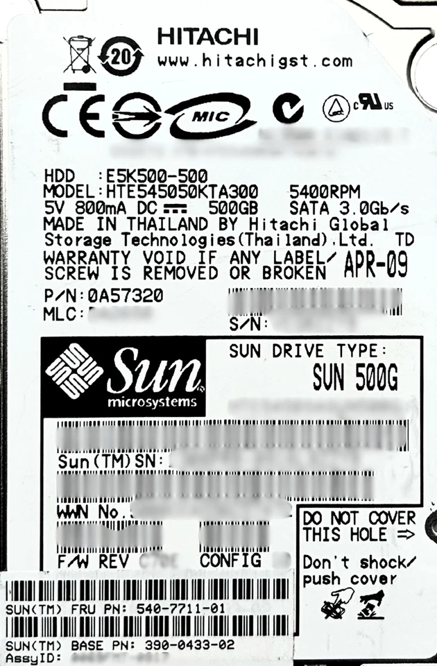 Sun Microsystems 540-7711 500GB 5.4K SATA SFF HDD Hard Disk Drive - Image 2 of 4