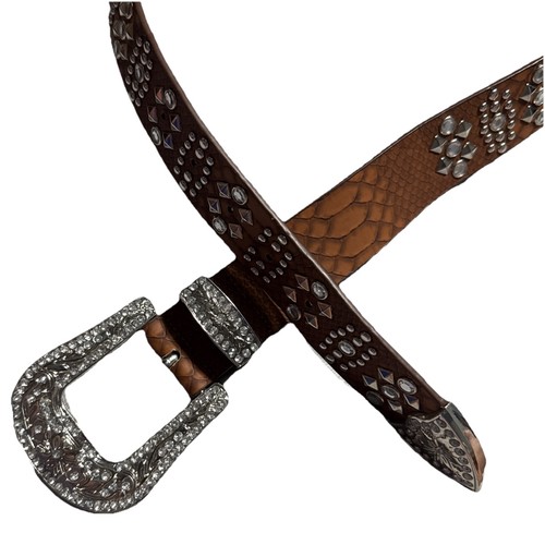 Cintura Western Sliver Strass Marrone 100% Poliuretano Donna Taglia L Nuova Vintage - Foto 11 di 11