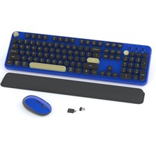 Wireless Keyboard Mouse Combo Retro Full Size 2.4Ghz PC Mac Jewel Blue Black