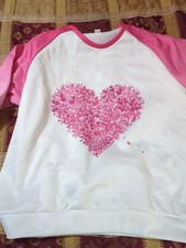 Pink Ivory Love Heart Round Neck LS Fleece Lined Sweatshirt Women's Size XL NWOT