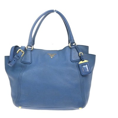 PRADA Logo 2way Shoulder Hand Bag Vitello Daino Leather Blue GHW 76MA442